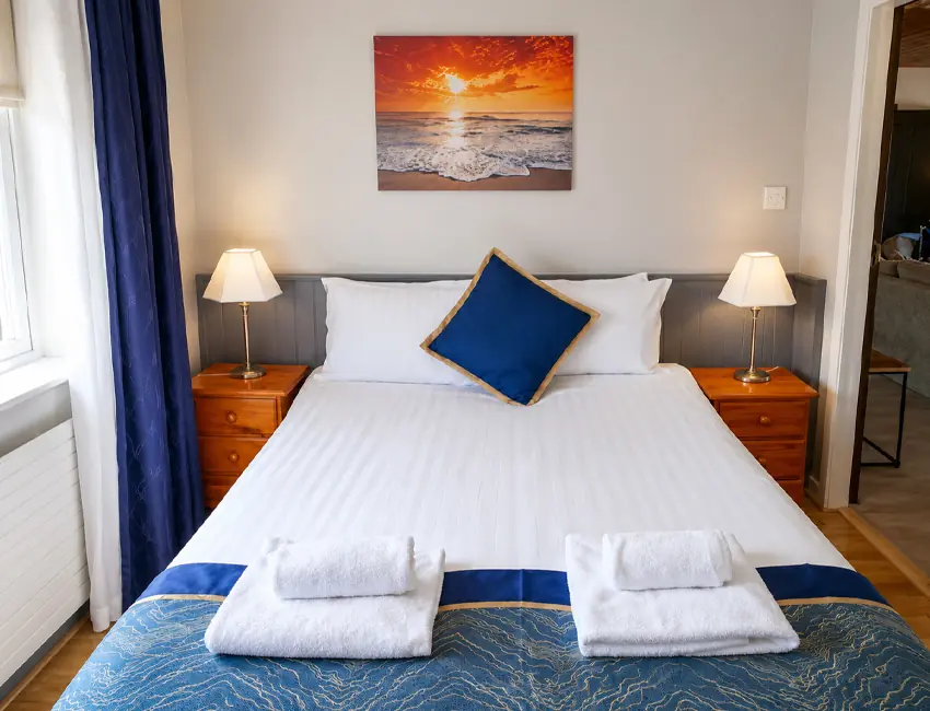 Prepared double bedroom at Dolphin House